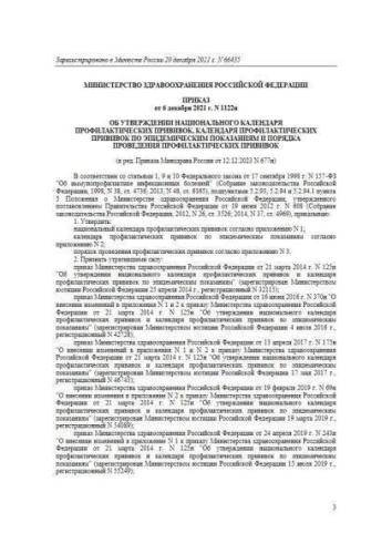 Приказ Минздрава РФ от 06.12.2021 г. № 1122н